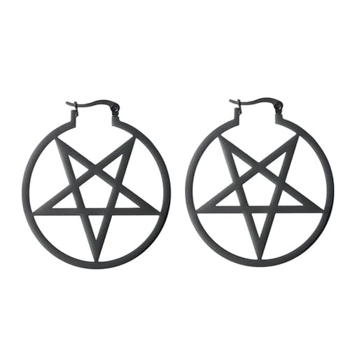 BlackAmazement 2er Set 316L Edelstahl Ohrstecker Ohrringe Creolen Riesen Pentagramm Stern Fünfstern Drudenfuß Pentakel schwarz silber gold Gothic Biker Herren Damen (Schwarz) von BlackAmazement