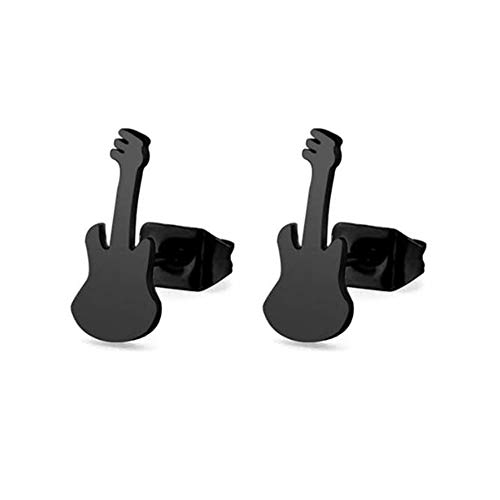 BlackAmazement 2er Set 316L Edelstahl Ohrstecker Ohrringe E-Gitarre elektrische Gitarre Silber Gold Schwarz Damen Herren (Schwarz) von BlackAmazement