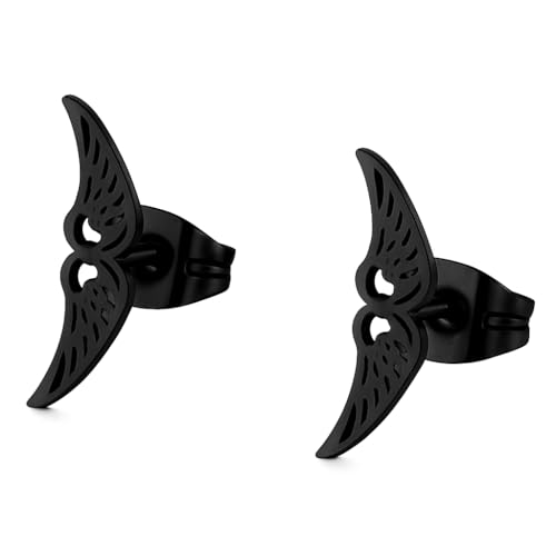 BlackAmazement 2er Set 316L Edelstahl Ohrstecker Ohrringe Engelsflügel Engel Flügel Angel Wings silber rose gold schwarz Damen (Schwarz) von BlackAmazement