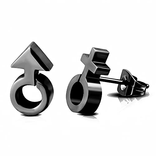 BlackAmazement 2er Set 316L Edelstahl Ohrstecker Ohrringe Gender Symbol Männlich Weiblich Venus Mars Silber Rose Gold Schwarz Damen Herren (Schwarz) von BlackAmazement