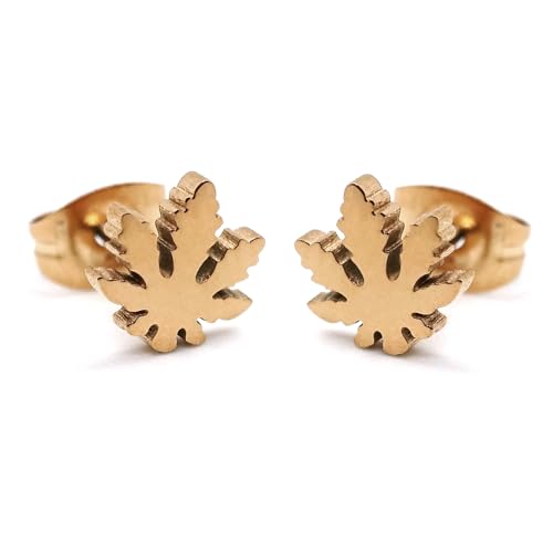 BlackAmazement 2er Set 316L Edelstahl Ohrstecker Ohrringe Hanfblatt Pot Leaf Weed Gras Earrings silber rose gold schwarz Punk Herren Damen (Rosegold) von BlackAmazement