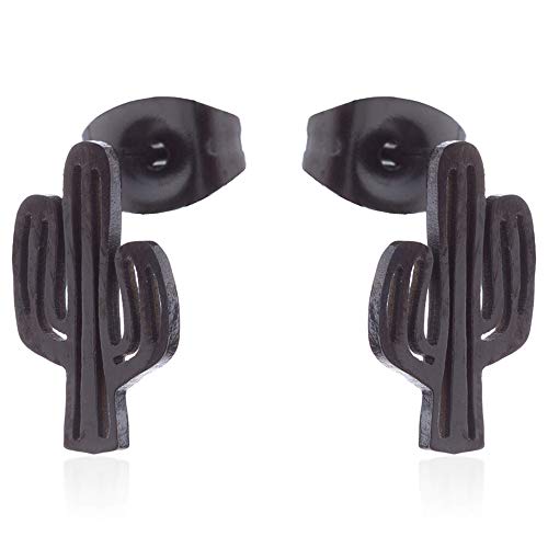 BlackAmazement 2er Set 316L Edelstahl Ohrstecker Ohrringe Kakteen Kaktus rose gold silber schwarz Damen (Schwarz) von BlackAmazement