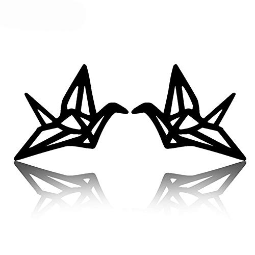BlackAmazement 2er Set 316L Edelstahl Ohrstecker Ohrringe Kranich Origami Silber schwarz Rose Gold Damen (Schwarz) von BlackAmazement