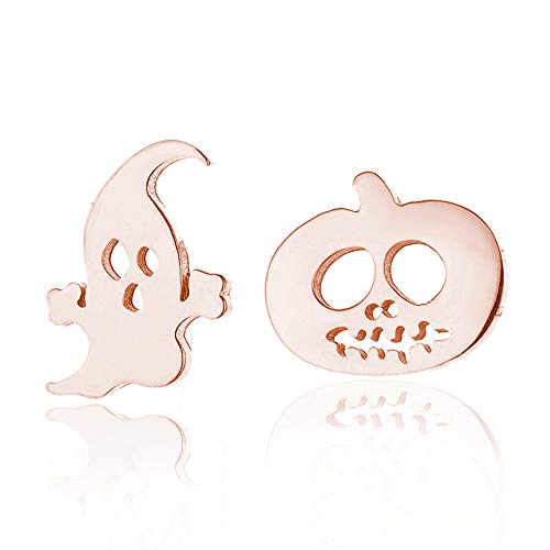 BlackAmazement 2er Set 316L Edelstahl Ohrstecker Ohrringe Kürbis Geist Gespenst Halloween rose gold silber schwarz Damen (Rosegold) von BlackAmazement