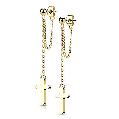 BlackAmazement 2er Set 316L Edelstahl Ohrstecker Ohrringe Ohrhänger Kette Kreuz Cross Silber Rose Gold Schwarz Biker Punk Biker Damen Herren (Gold) von BlackAmazement