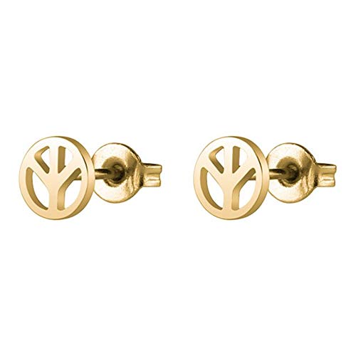 BlackAmazement 2er Set 316L Edelstahl Ohrstecker Ohrringe Peace Sign Symbol nukleare Abrüstung Friedenszeichen Symbol Silber Gold Schwarz Damen Herren (Gold) von BlackAmazement