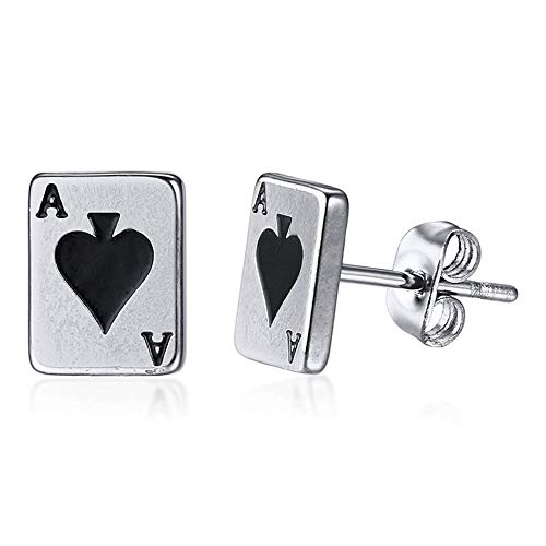 BlackAmazement 2er Set 316L Edelstahl Ohrstecker Ohrringe Pik Ass Spielkarte Zocker Poker silber schwarz Damen Herren von BlackAmazement