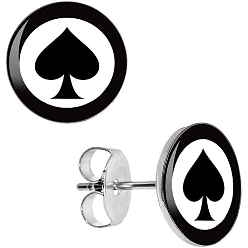 BlackAmazement 2er Set 316L Edelstahl Ohrstecker Ohrringe Pik Karten Farbe Spielkarte Zocker Poker silber schwarz weiß Damen Herren (Durchmesser Top 08mm) von BlackAmazement