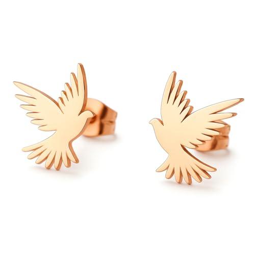 BlackAmazement 2er Set 316L Edelstahl Ohrstecker Ohrringe Taube Vogel Peace Frieden Friedenstaube silber rose gold schwarz Damen (Rosegold) von BlackAmazement