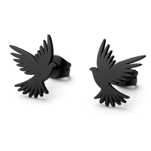 BlackAmazement 2er Set 316L Edelstahl Ohrstecker Ohrringe Taube Vogel Peace Frieden Friedenstaube silber rose gold schwarz Damen (Schwarz) von BlackAmazement