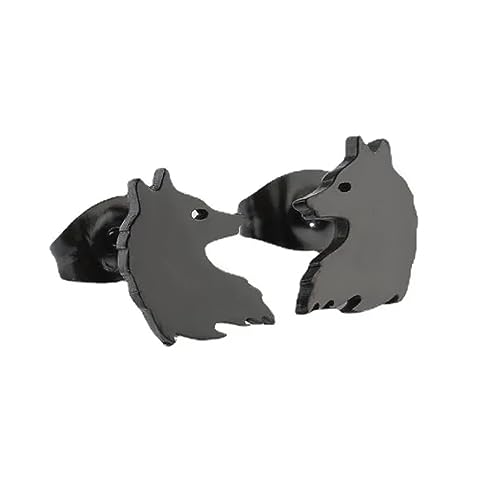 BlackAmazement 2er Set 316L Edelstahl Ohrstecker Ohrringe Wolf Schwarz Silber Rose Gold Biker Damen Herren (Schwarz) von BlackAmazement