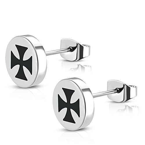 BlackAmazement 2er Set 316L Edelstahl Ohrstecker Stecker Studs Kreuz Cross Biker Herren von BlackAmazement