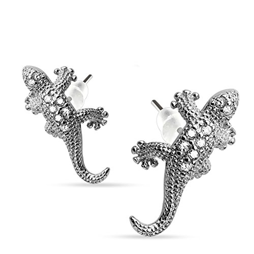 BlackAmazement 2er Set 925 echt Silber Rhodiniert Ohrstecker Ohrringe Stern Schmetterling Gecko Rose Blume Damen (Eidechse) von BlackAmazement