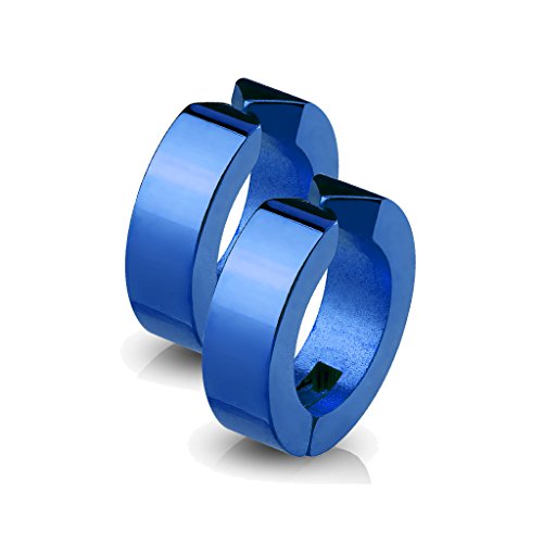 BlackAmazement 2er Set Fake Creolen Clip-On Non-Piercing 316L Edelstahl Klapp Creolen Ohrringe Silber Blau Gold Schwarz Herren Damen (Blau) von BlackAmazement