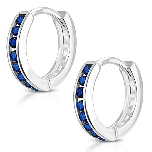 BlackAmazement 2er Set Klapp Creolen Ohrringe Zirkonia Kristall CZ Single Channel Set Silber Schwarz Blau Damen (Blau) von BlackAmazement