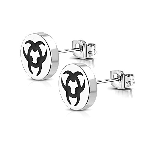 BlackAmazement 2er Set Ohrstecker 316L Edelstahl Biohazard Symbol 8mm oder 10mm Silber schwarz Herren (8mm Durchmesser) von BlackAmazement