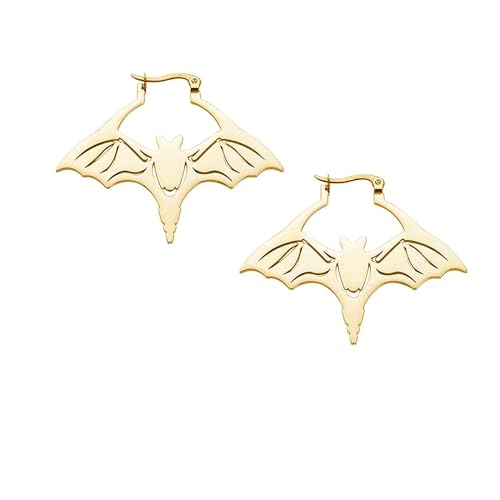 BlackAmazement 2er Set Ohrstecker Creolen Piercing 316L Edelstahl Riesen Fledermaus Bat Silber Gold Schwarz Gothic Damen Herren (Gold) von BlackAmazement