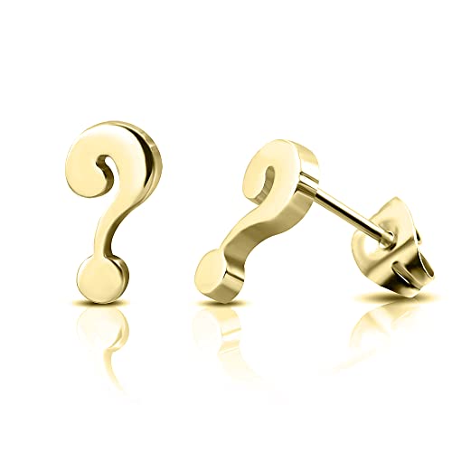 BlackAmazement 2er Set Ohrstecker Piercing 316L Edelstahl Fragezeichen Question Mark Symbol silber rose gold schwarz Damen Herren (Gold) von BlackAmazement