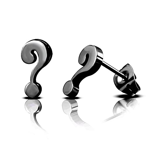 BlackAmazement 2er Set Ohrstecker Piercing 316L Edelstahl Fragezeichen Question Mark Symbol silber rose gold schwarz Damen Herren (Schwarz) von BlackAmazement