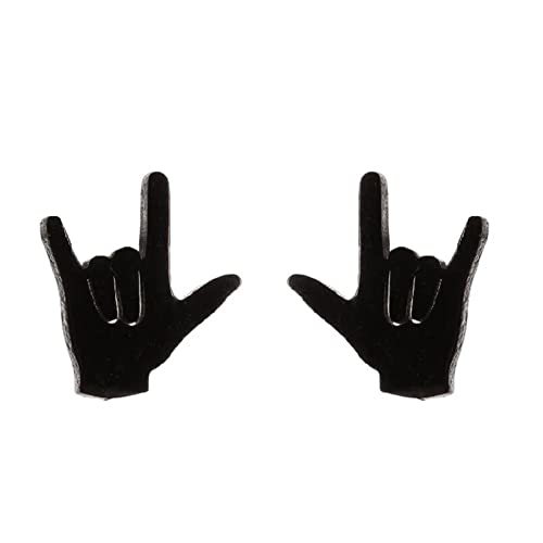 BlackAmazement 2er Set Ohrstecker Piercing 316L Edelstahl ILY I Love You Hand Geste Gebärde Silber Rose Gold Schwarz Damen Herren (Schwarz) von BlackAmazement