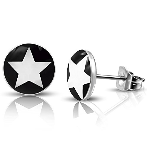 BlackAmazement 2er Set Ohrstecker Piercing 316L Edelstahl Stern Star schwarz weiss grün pink Damen Herren (Hintergrundfarbe Schwarz) von BlackAmazement