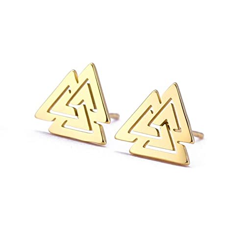 BlackAmazement 2er Set Ohrstecker Piercing 316L Edelstahl Valknut Wotansknoten Wikinger Symbol Odins Knoten silber gold schwarz Damen Herren (Gold) von BlackAmazement