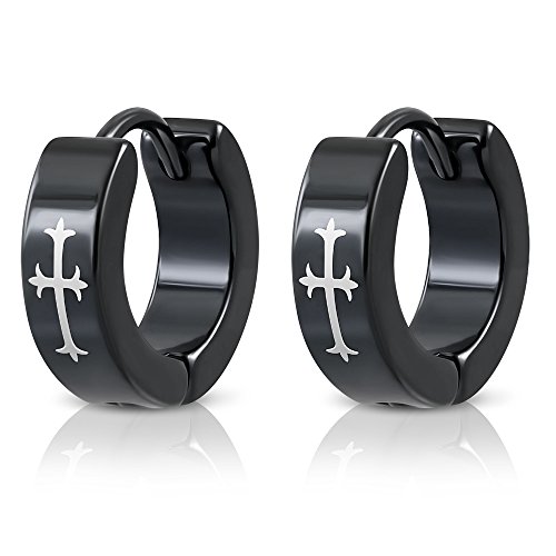 BlackAmazement 2er Set Paar 316L Edelstahl Klapp Creolen Celtic Cross Kelten Kreuz Ohrringe Schwarz Herren von BlackAmazement