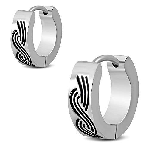 BlackAmazement 2er Set Paar 316L Edelstahl Klapp Creolen Gordische Knoten Tribals Ohrringe Silber Damen Herren von BlackAmazement