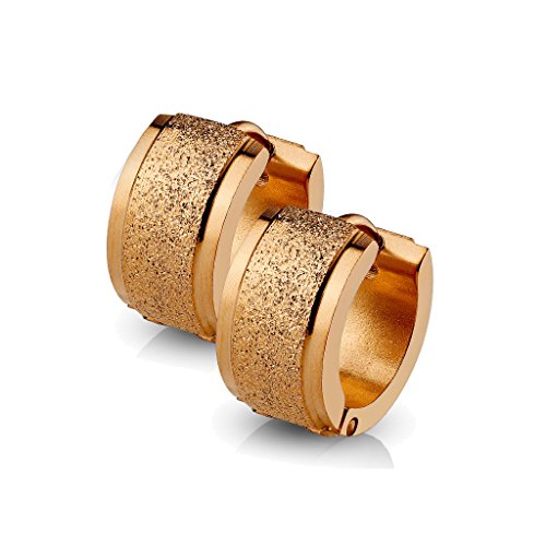 BlackAmazement 2er Set Paar 316L Edelstahl Klapp Creolen Sandgestrahlt Glitzer Ohrringe gold schwarz rosegold silber breite 4mm oder 7mm Herren Damen (4mm Breite - Farbe Rosegold) von BlackAmazement