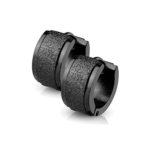 BlackAmazement 2er Set Paar 316L Edelstahl Klapp Creolen Sandgestrahlt Glitzer Ohrringe gold schwarz rosegold silber breite 4mm oder 7mm Herren Damen (7mm Breite - Farbe Schwarz) von BlackAmazement