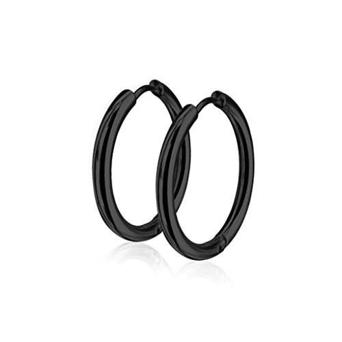 BlackAmazement 2er Set Paar 316L Uni Edelstahl Creolen Hinged Huggie 10-16 mm Ohrring Piercing blau schwarz rose gold silber, regenbogen Herren Damen (Farbe Schwarz - Größe 20 mm) von BlackAmazement