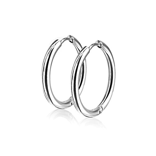 BlackAmazement 2er Set Paar 316L Uni Edelstahl Creolen Hinged Huggie 10-16 mm Ohrring Piercing blau schwarz rose gold silber, regenbogen Herren Damen (Farbe Silber - Größe 20 mm) von BlackAmazement