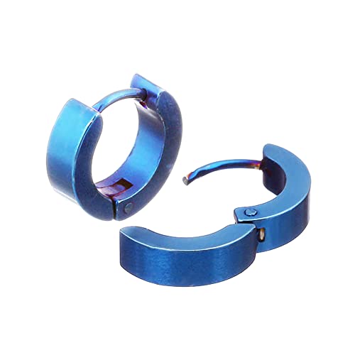 BlackAmazement 2er Set Paar 316L Uni Edelstahl Creolen Hinged Huggie 4mm Breite Ohrring Piercing metallic lila rot rosa grün Herren Damen (Blau) von BlackAmazement