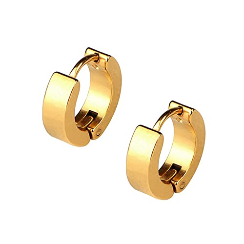 BlackAmazement 2er Set Paar 316L Uni Edelstahl Creolen Hinged Huggie 4mm Breite Ohrring Piercing metallic lila rot rosa grün Herren Damen (Gold) von BlackAmazement