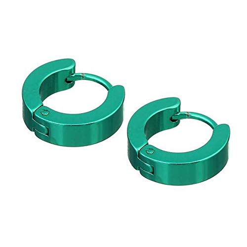 BlackAmazement 2er Set Paar 316L Uni Edelstahl Creolen Hinged Huggie 4mm Breite Ohrring Piercing metallic lila rot rosa grün Herren Damen (Grün) von BlackAmazement