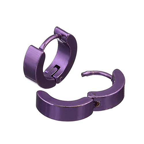 BlackAmazement 2er Set Paar 316L Uni Edelstahl Creolen Hinged Huggie 4mm Breite Ohrring Piercing metallic lila rot rosa grün Herren Damen (Lila) von BlackAmazement