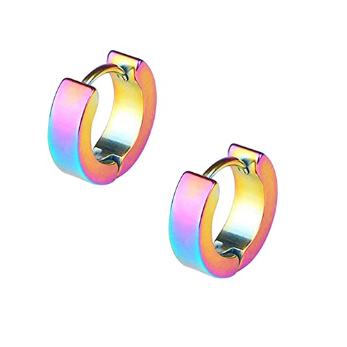 BlackAmazement 2er Set Paar 316L Uni Edelstahl Creolen Hinged Huggie 4mm Breite Ohrring Piercing metallic lila rot rosa grün Herren Damen (Regenbogen) von BlackAmazement