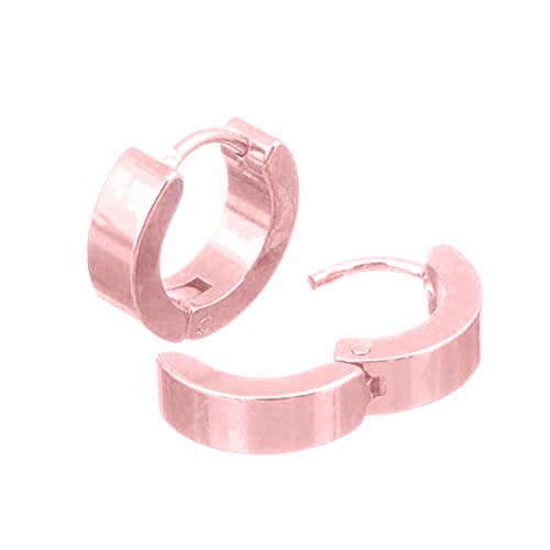 BlackAmazement 2er Set Paar 316L Uni Edelstahl Creolen Hinged Huggie 4mm Breite Ohrring Piercing metallic lila rot rosa grün Herren Damen (Rosa) von BlackAmazement