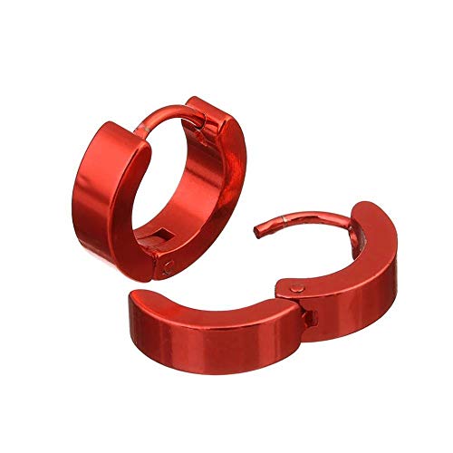 BlackAmazement 2er Set Paar 316L Uni Edelstahl Creolen Hinged Huggie 4mm Breite Ohrring Piercing metallic lila rot rosa grün Herren Damen (Rot) von BlackAmazement