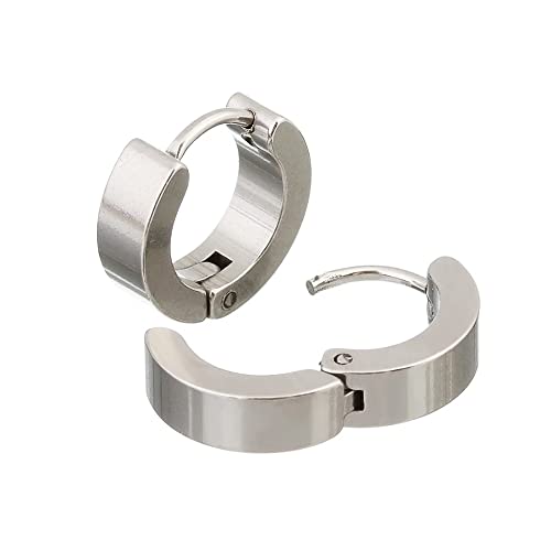 BlackAmazement 2er Set Paar 316L Uni Edelstahl Creolen Hinged Huggie 4mm Breite Ohrring Piercing metallic lila rot rosa grün Herren Damen (Silber) von BlackAmazement