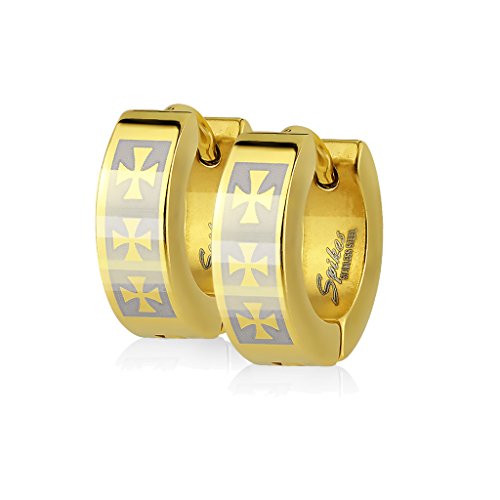 BlackAmazement 2er Set Paar Klapp Creolen Ohrringe Edelstahl Iron Celtic Cross Eisernes Kreuz Gold Schwarz Herren Damen (Gold) von BlackAmazement