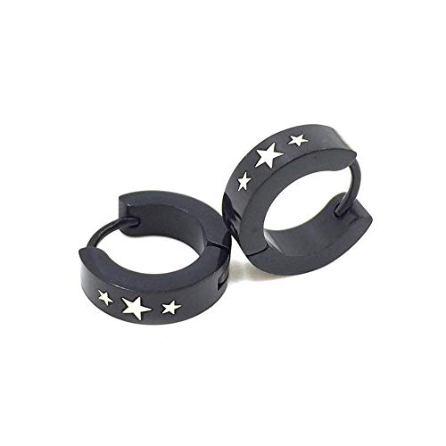 BlackAmazement 2er Set Paar Klapp Creolen Ohrringe Edelstahl Schwarz Sterne Stern Shining Stars Damen von BlackAmazement