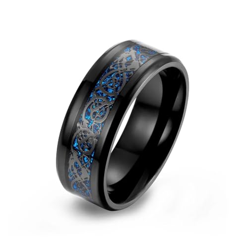 BlackAmazement 316 Edelstahl Ring Drache Lucky Dragon 8mm gold blau schwarz silber Damen Herren (Schwarz/Schwarz, 52 (16,6)) von BlackAmazement