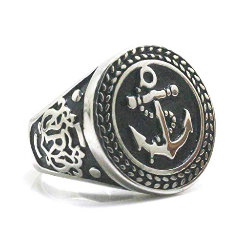 BlackAmazement 316 Edelstahl Ring Massiv Anker Anchor Seefahrer Royal silber schwarz Herren (60 (19.1)) von BlackAmazement