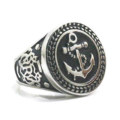 BlackAmazement 316 Edelstahl Ring Massiv Anker Anchor Seefahrer Royal Silber schwarz Herren (65 (20.7)) von BlackAmazement