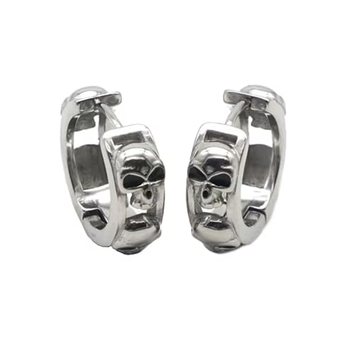 BlackAmazement 316L Edelstahl 2er Set Klapp Creolen Ohrringe Double Skull Totenkopf Silber Schwarz Damen Herren von BlackAmazement