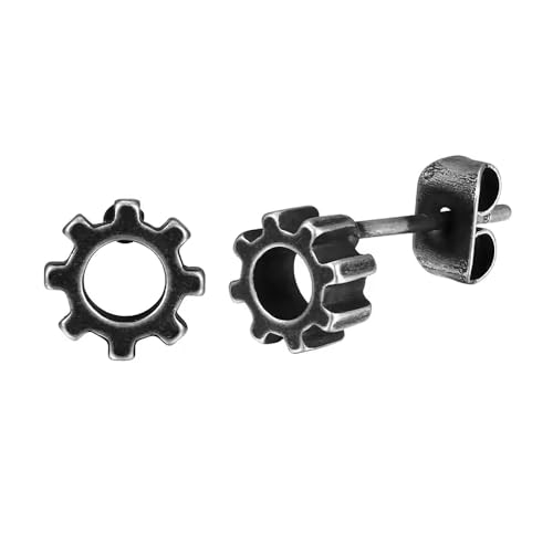 BlackAmazement 316L Edelstahl 2er Set Ohrstecker Zahnrad Biker antik silber Herren von BlackAmazement