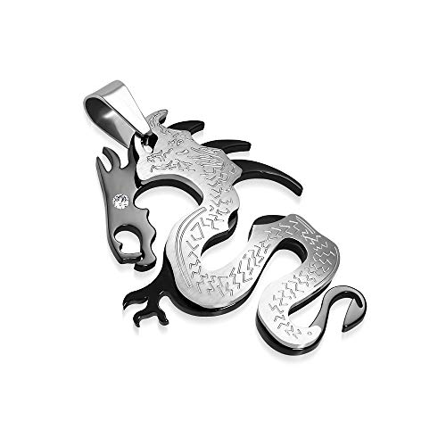 BlackAmazement 316L Edelstahl Anhänger Drache Lucky Dragon Silber schwarz Biker Herren Damen (Anhänger ohne Kette) von BlackAmazement