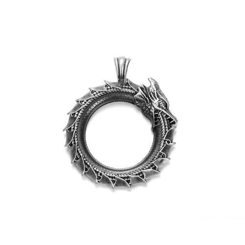 BlackAmazement 316L Edelstahl Anhänger Halskette Kette Ouroboros Ewigkeit Drache Silber schwarz Gothic Biker Herren (Anhänger ohne Kette) von BlackAmazement