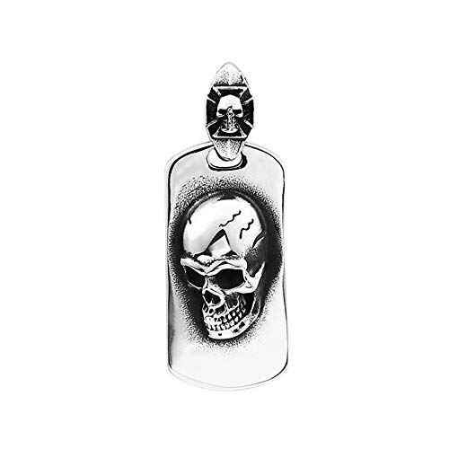 BlackAmazement 316L Edelstahl Anhänger Halskette Massiv 3D Totenkopf Dog Tag Platte Iron Cross Eisernes Kreuz Gold Silber schwarz Biker Heavy Metal Damen Herren (Farbe Silber - Anhänger ohne Kette) von BlackAmazement